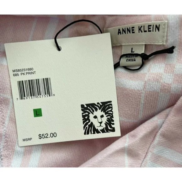 Anne Klein L Pink Window Pane Print Button Down Collar Long Sleeve Sleep Shirt - Picture 5 of 5